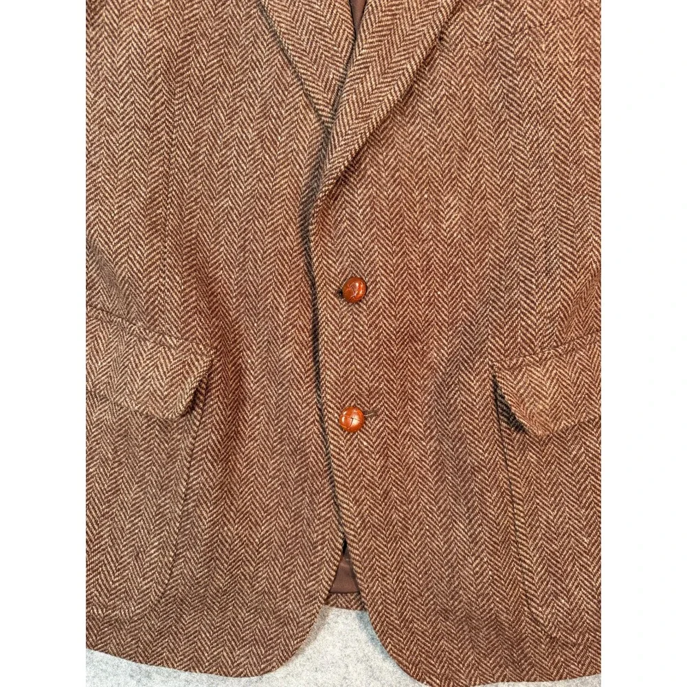 Vintage Holmes Men Brown Herringbone Wool Blazer Elbow Patches 45 Chest